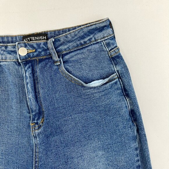 Kittenish Womens Straight Leg Jeans Ankle Slit Blue Stretch Denim Medium - Picture 4 of 9